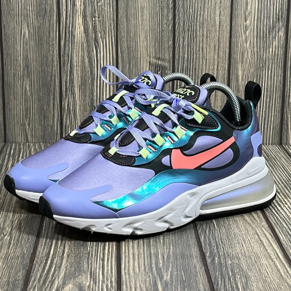 Nike Air Max 270 React Women Size 9 Purple Iridescent CU4818-001 Sneaker Running